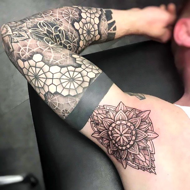 Armpit Mandala and Dotwork Sleeve Tattoo Idea
