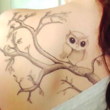 Barn Owl on Branch Tattoo
