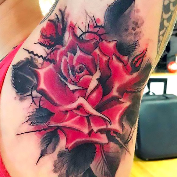 Big Armpit Rose Tattoo Idea