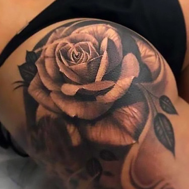 Sexy Black and Gray Rose Tattoo on Butt Tattoo