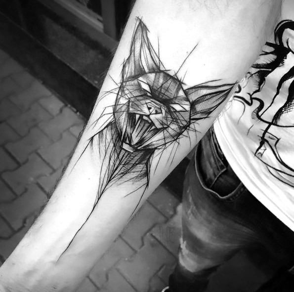 Crazy Cat Tattoo Design In Sketch Style Tattoo Idea