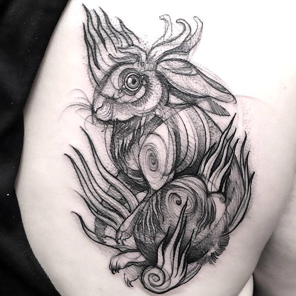 Creative Rabbit Tattoo In Sketch Style Tattoo Idea
