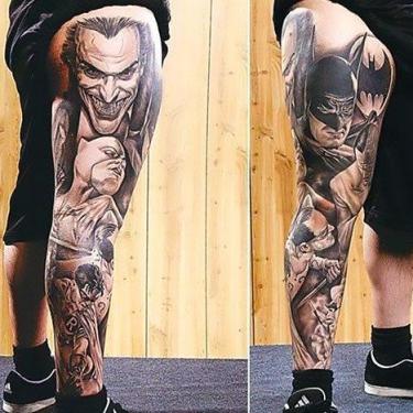 Batman and The Joker on Leg Tattoo