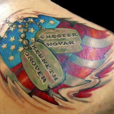 Dog Tags and American Flag Tattoo