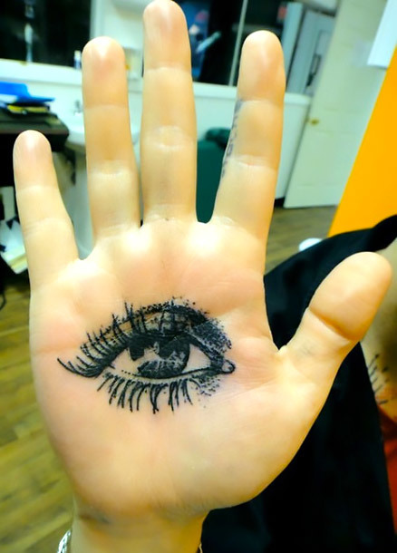 Girl Eye Tattoo on Palm Tattoo Idea