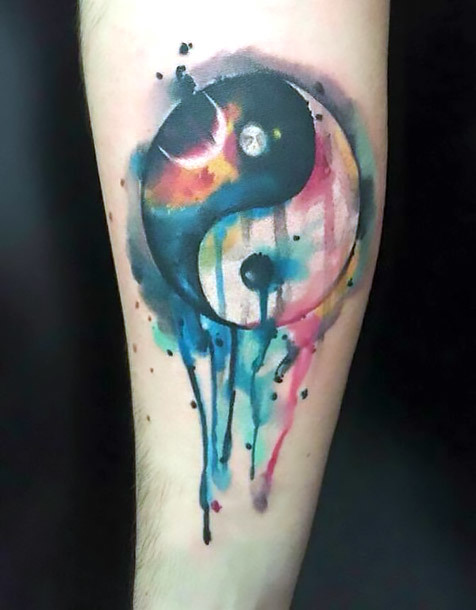 Great Watercolor Ying Yang Tattoo Idea