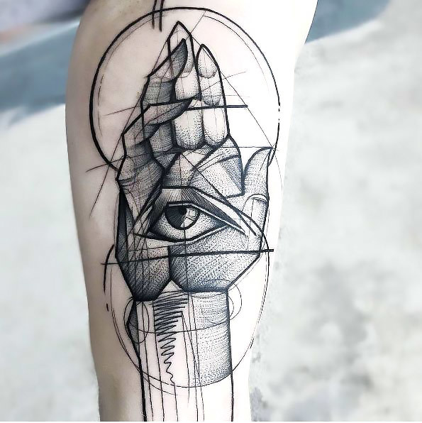 Hand With Eye Tattoo In Sketch Style Tattoo Idea