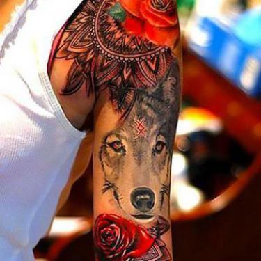 Amazing Wolf And Rose on Shoulder Tattoo
