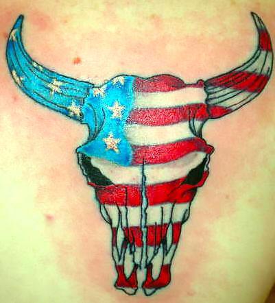 American Bull Skull Tattoo Idea