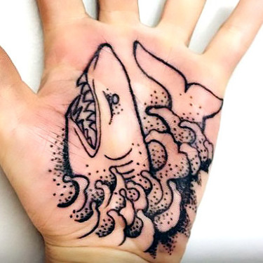 Shark on Palm Tattoo