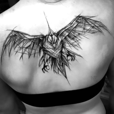 Sketch Style Bird Tattoo on Back Tattoo