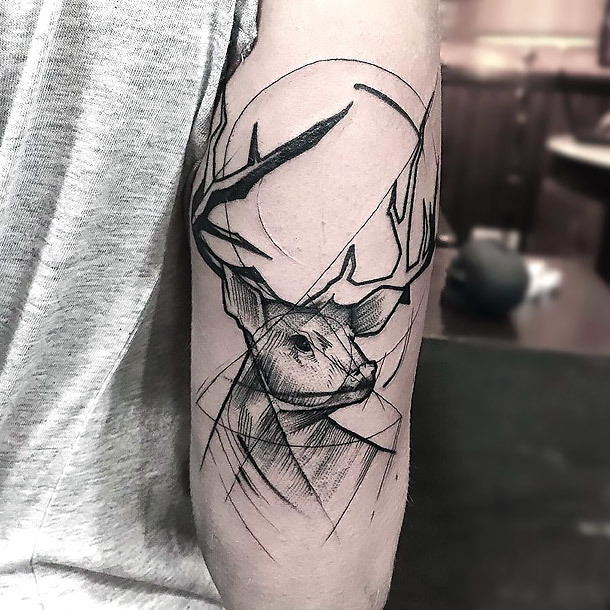 Sketch Style Deer Tattoo Idea