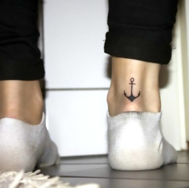 Small Anchor on Heel Tattoo Idea
