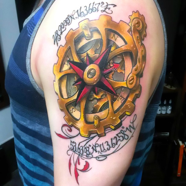 Steampunk Compass Gears Tattoo Idea