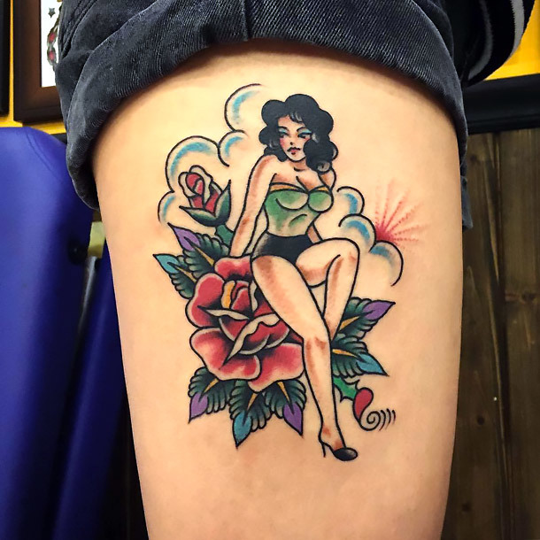 Traditional Pin Up Girl Tattoo Idea