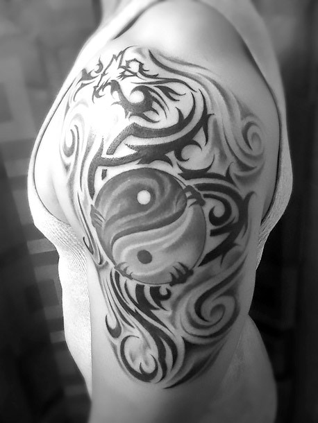 Tribal Ying Yang Tattoo on Shoulder Tattoo Idea