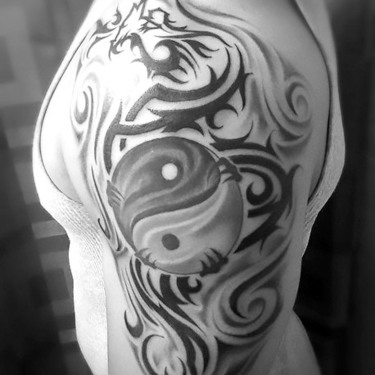Tribal Ying Yang Tattoo on Shoulder Tattoo