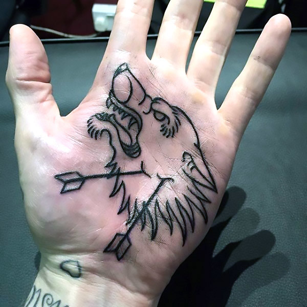 Wolf on Palm Tattoo Idea