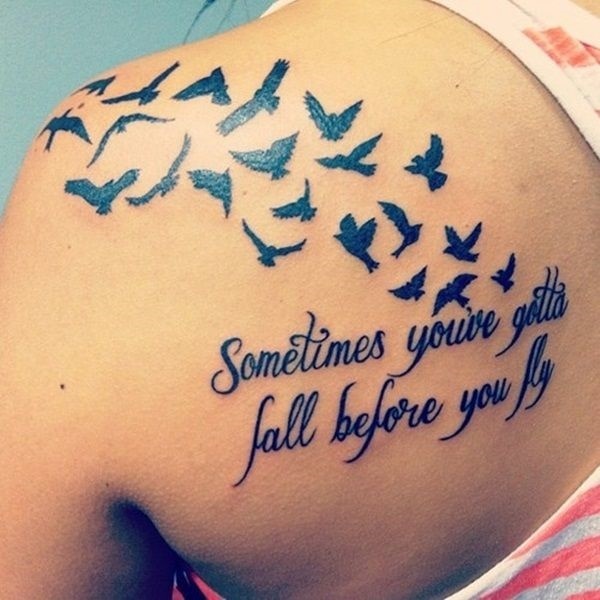 Motivational Quote with Birds Tattoo Idea