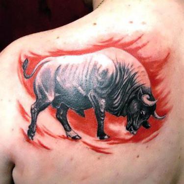 Angry Bull on The Back Tattoo