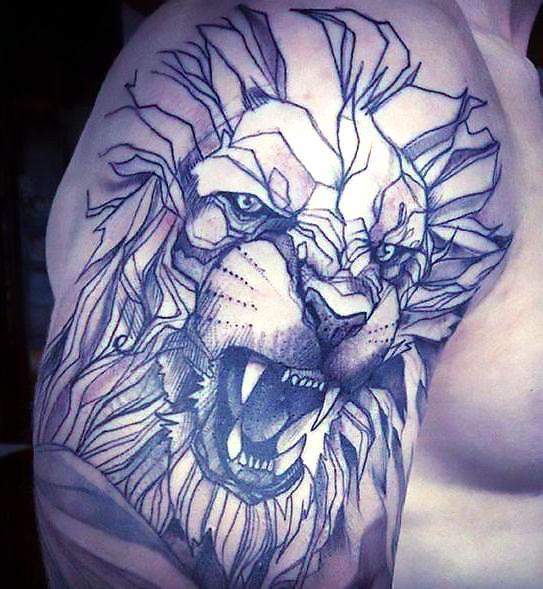 Angry Lion Face for Men Tattoo Idea