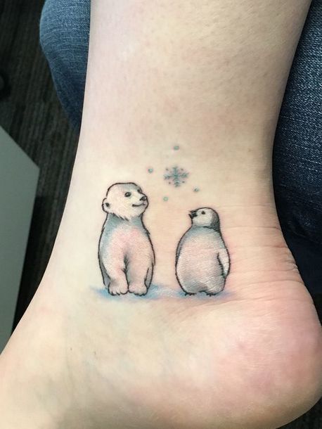 Small Polar Bear With Penguin Tattoo Idea