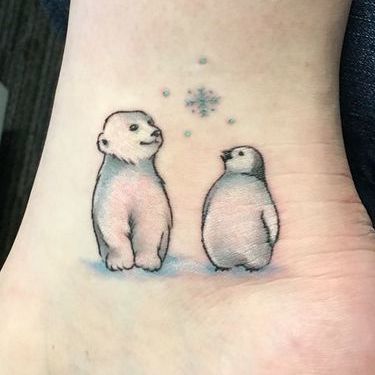 Small Polar Bear With Penguin Tattoo