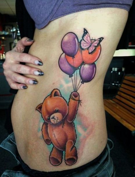 Teddy Bear With Baloons Tattoo Idea