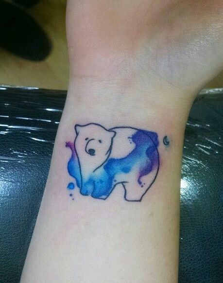 Wrist Watercolor Bear Tattoo Idea