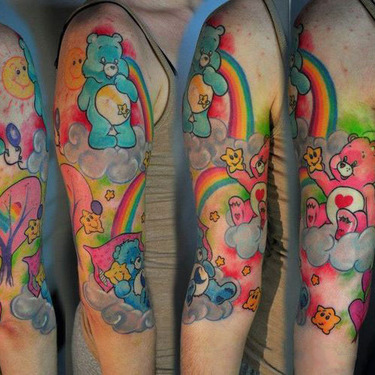 Colorful Sleeve Care Bears Tattoo