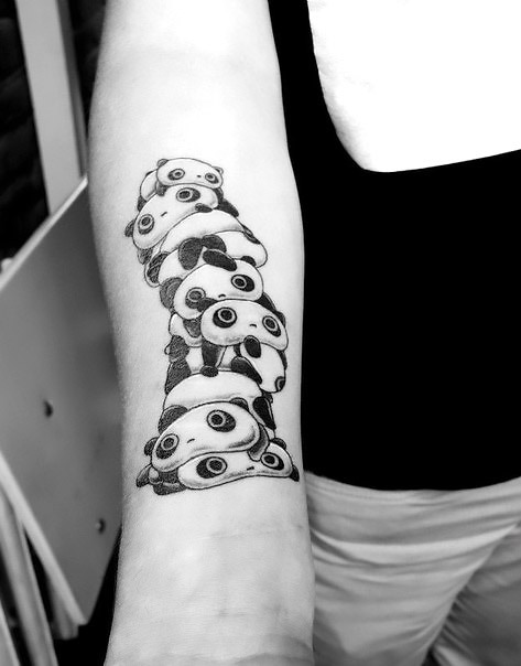 Many Little Panda Bears Tattoo Idea