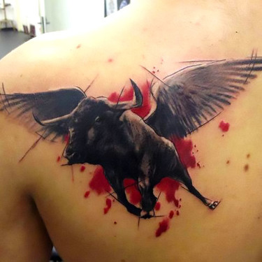 Flying Trash Polka Bull Tattoo