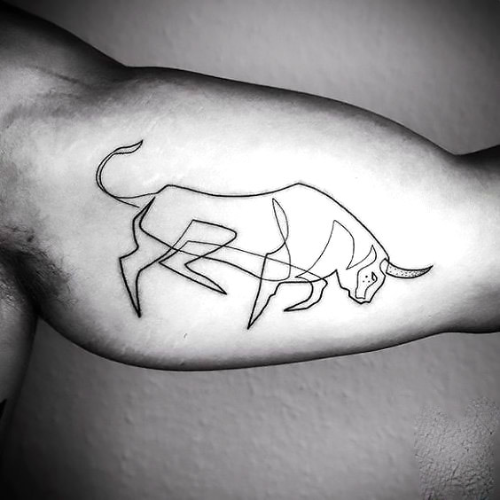 One Line Bull Tattoo Idea