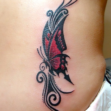 Butterfly Tribal Red Tattoo