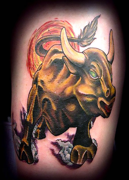 Raging Bull In Color Tattoo Idea
