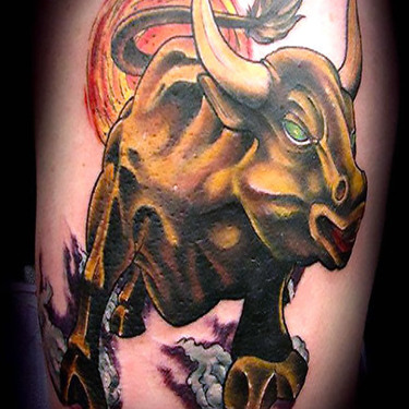 Raging Bull In Color Tattoo
