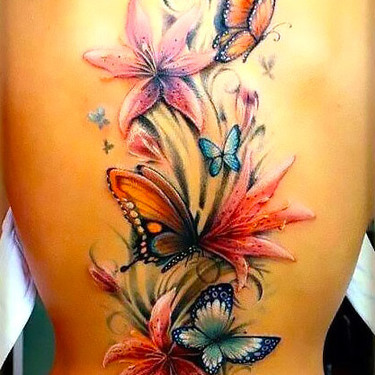 Flowers and Butterflies Tattoo