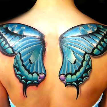 Blue 3D Butterfly Wings Tattoo