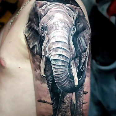 Cool Gray Elephant Sleeve Tattoo
