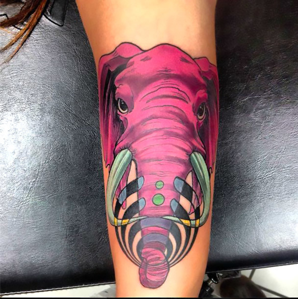 Crazy Pink Elephant Tattoo Idea
