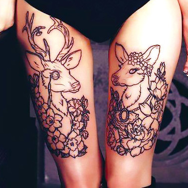 Deers on Legs Tattoo