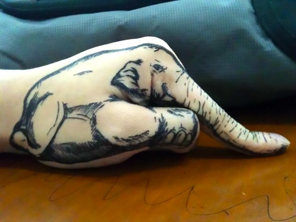 Elephant on Hand Tattoo Idea