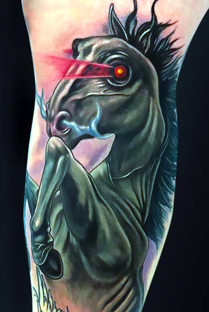 Dark Red Eyed Horse Tattoo Idea