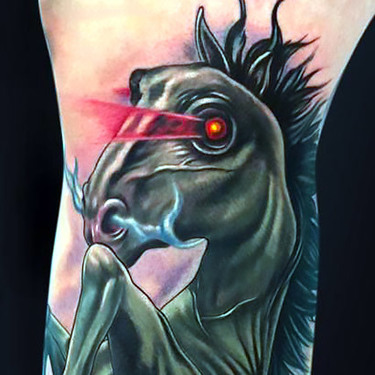 Dark Red Eyed Horse Tattoo