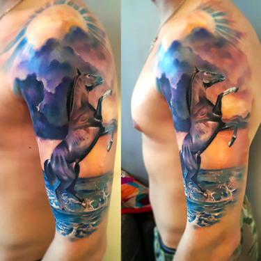 Horse and Sea Sleeve Tattoo