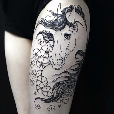 Horse Head Flowers Tattoo