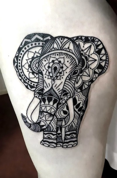Elephant Henna Thigh Tattoo Idea