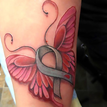 Pink Breast Cancer Butterfly Tattoo