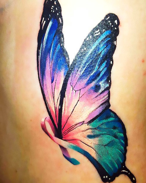 Pretty Butterfly Cancer Ribbon Tattoo Idea