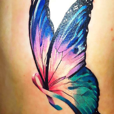 Pretty Butterfly Cancer Ribbon Tattoo